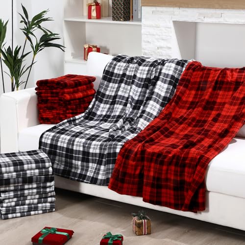 Preboun 24 Pack Bulk Christmas Fleece Throw Blankets, Striped Plaid - style: Striped Plai