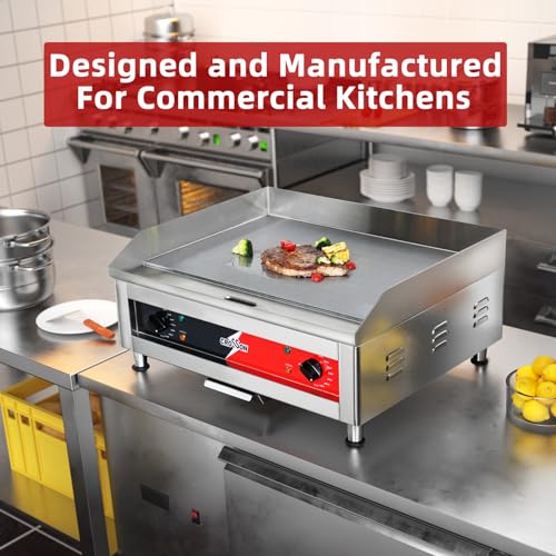 CROSSON ETL Listed 24"*16" Commercial Electric Countertop Griddle,Flat Top Heavy Duty Griddles with Non-Stick 2/5" Thick Iron Cooking Plate for Restaurant use-120V/3500W,Spatula Bonuses - size: 24"*16"