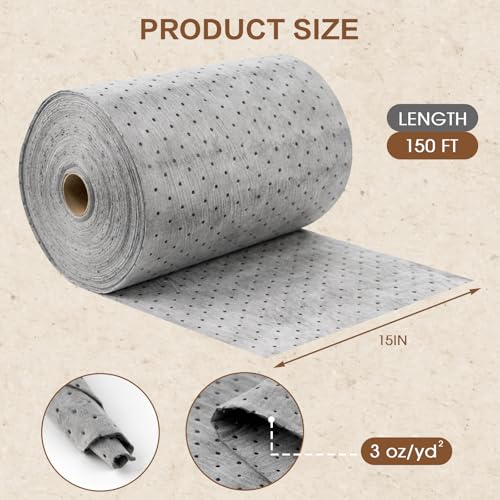 Oil Absorbent Mat Roll, 3 oz Oil Absorbent Pads 15" x 150' 2 Roll - color: Gray-2 Rolls, size: 15" W x 150' L, 3 OZ