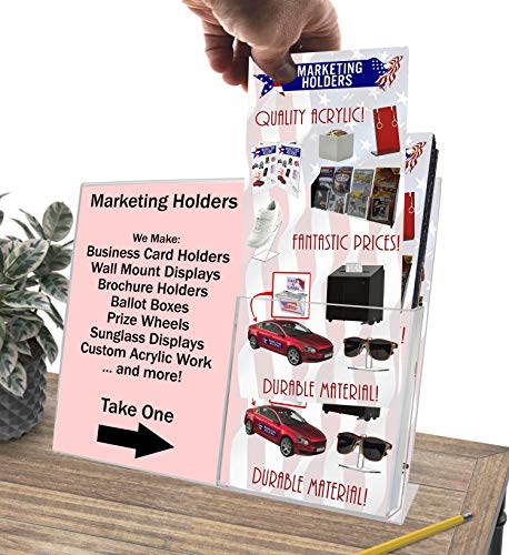 Marketing Holders 2 Pack Acrylic Sign Holder 11" x 8.5" Signs with 4" Trifold Slot Slant Back Side Load Clear Tabletop Display for Specials and Promo in Delis Bars and Restaurants - size: 11"w x 8.5"h with Tri Fold Pocket