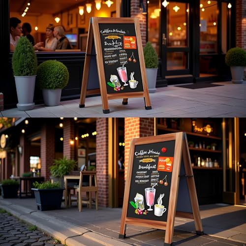 SELEAD Magnetic A-Frame Chalkboard Signs - 30" x 20", Brown Solid Pine Wood - color: Brown(20"x30")
