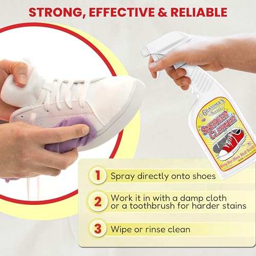 Grandma's Secret Shoe Cleaner - Stain Remover Spray for Rubber, Canvas and Leather - Removes Dirt, Grime and Grass - Sneakers Cleaner for Outdoor Shoes, Slippers and Moccasins 16 oz - size: 16.00 Fl Oz (Pack of 1), style: Sneaker Cleaner