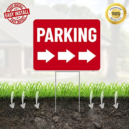 2PC Parking Sign with Stake, 17 Inches by 13 Inches - Double Sided Signs - Corrugated Plastic - Parking Sign for Event with Stand