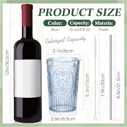 Wiwiqing 12 Set 16oz Vintage Tumbler with Lid and Straw Bulk, Blue - color: Blue