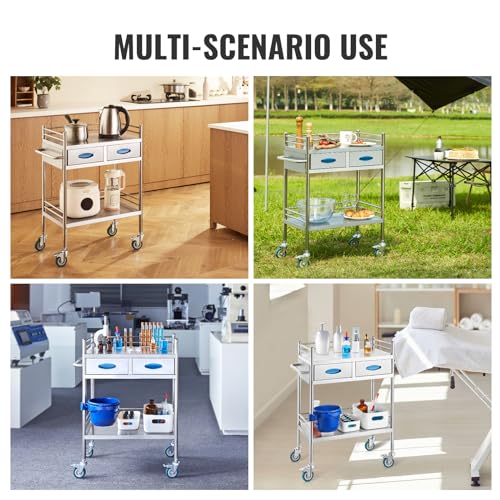 VEVOR Lab Serving Cart Utility Cart Stainless Steel Medical Cart with Two Drawers for lab Equipment Use Grade I Stainless Steel Utility Services (2 Shelves/ 2 Drawer) - style: Utility Cart