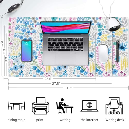 Floral Desk Mat, Cute Flower Large Mouse Pad, Blue 31.5"x15.7" - color: A Flowers - Blue, size: 31.5" x 15.7"