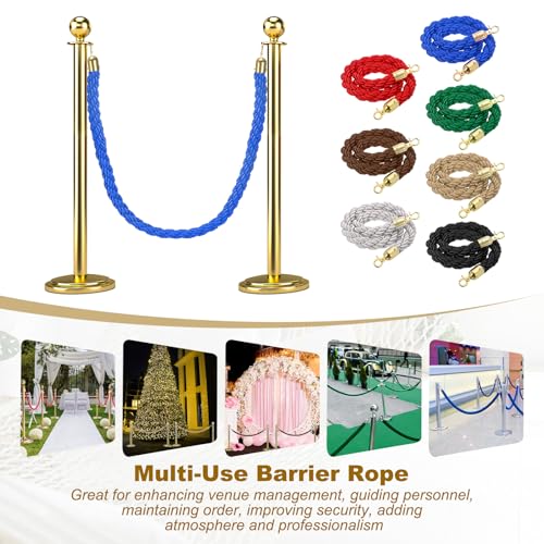 MECCANIXITY Twisted Stanchion Rope 5Ft/1.5M Barrier Rope w Hooks - color: Blue Golden, size: 5 Ft