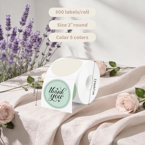 500 Labels/Roll 2" Morandi Round Thermal Labels, Waterproof Circle Blank Thermal Sticker Compatible with Direct Thermal Label Printers for DIY Logo Designs, Thank You, Small Business - color: Morandi Gradient, size: 2 Inch