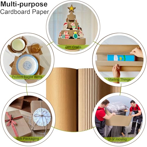 SYOGUA Corrugated Cardboard Roll, 17 x 197 Inches Thicker Wider Corrugated Paper, Single Face Large Cardboard Sheets Thick Cardboard Roll for Crafts, Shipping, Mailing, Gift Packaging (Pack of 2) - size: 17 x 197 inches (Pack of 2)