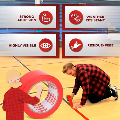XFasten Vinyl Floor Tape 2 Inch x 36 Yards 6 Mils | Gym and Court Marking Tape for Outdoor, Gymnasium, Classroom | Red Marking Tape for Dancefloor - color: Red
