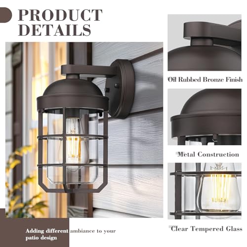 Emliviar 2 Packs Outdoor Wall Lamps, Patio Wall Lighting Waterproof with Clear Tempered Glass, Vintage Exterior Lights in Oil Rubbed Bronze Finish, GE255BL-2PK ORB - color: Oil Rubbed Bronze - Clear Tempered Glass, size: 11.3 Inch