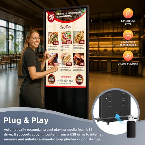 49'' Digital Signage Display Smart Android LCD Sign Kiosk Electronic Menu Board Advertising Display Screen Monitor HDMI WiFi USB 4K Media Video Player (Touchscreen,Black) - color: Black, size: 49-Inch, style: Touch Screen