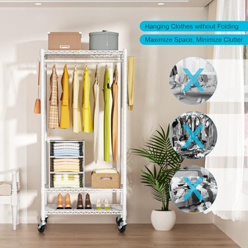 FUTASSI Rolling Clothes Rack, Clothing Racks for Hanging Clothes, White - color: White, size: P3 Mini