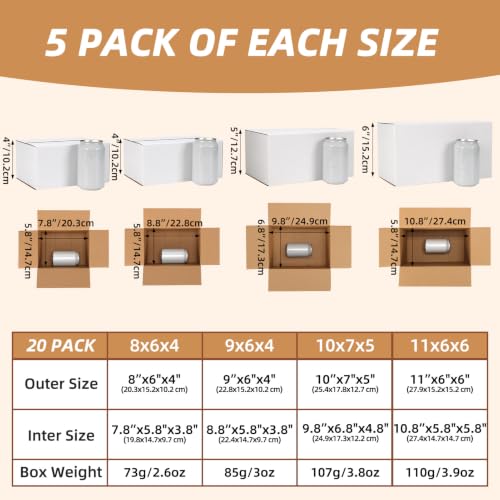 EXYGLO 20 Pack 8x6x4, 9x6x4, 10x7x5, 11x6x6 Assorted Sizes Shipping Boxes for Small Business, Each Size 5 Pack, White Corrugated Cardboard Small Box for Packaging, Moving, Mailing, and Storing - color: 20 Pack White, size: 8x6x4, 9x6x4, 10x7x5, 11x6x6 Inc