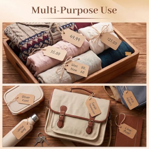 SALLYFASHION 100PCS Gift Tags with String Attached, Kraft Paper Hang Tags - color: Brown
