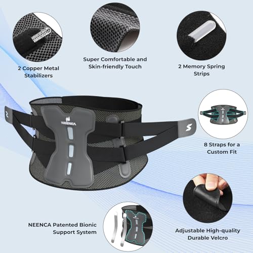 NEENCA Back Brace For Lower Back Pain Relief, Back Support Brace Men Women - color: Black-Single, size: X-Large