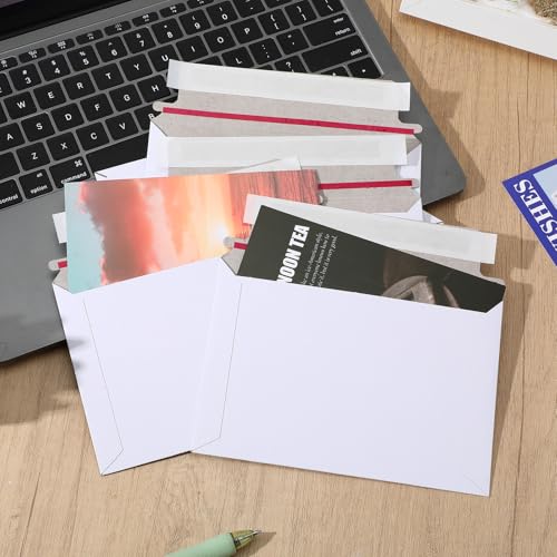 100 Pack 6.5x4.5 Inch Rigid Mailers Self Seal Stay Flat White Cardboard Photo Document Shipping Envelopes Small Mailers for Photos, CD, Certificates, Art Prints, and Documents