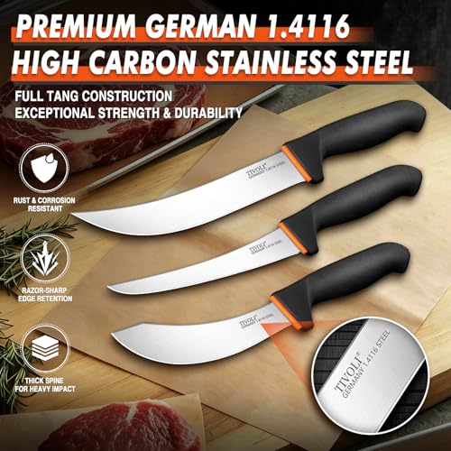 TIVOLI Butcher Knife Set 3 pcs - Processing Knife Set with Gift Box - size: 8.27