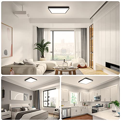 LightingWill 12Inch 24W Square LED Ceiling Light Fixtures Flush Mount, 4000K Natural White Ceiling Lamp, Surface Mount Modern Ceiling Lighting for Bedroom, Kitchen, Bathroom, Black - color: Natural White, size: 12 inch Black