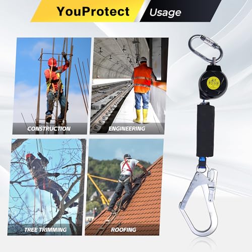 6FT Self Retracting Lifeline Fall Protection Retractable Lanyard, Fall Arrest Safety Yoyo for Construction Industrial - OSHA/ANSI Compliant (Large Hook) - color: Large Hook, size: 6FT