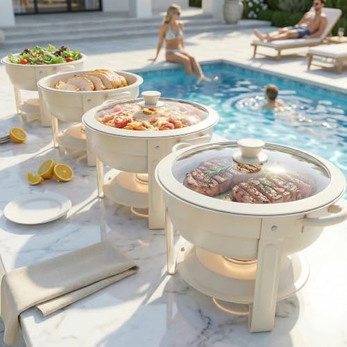 Frizoky Chafing Dishes for Buffet, 6QT Round, White Granite, 4 Pack - color: 6qt-white Granite-4 Pack