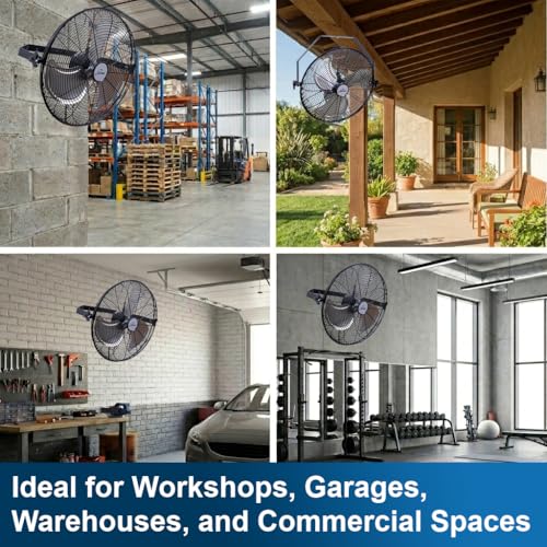 iLiving 18 Inch Wall Mount Fan, 4550 CFM High Velocity Metal Fan with 3 Speeds, Sealed Motor & 360° Tilt, Heavy Duty Wall/Ceiling Mount Fan for Garage, Warehouse, Barn, Greenhouse, Workshop - size: 18 Inches