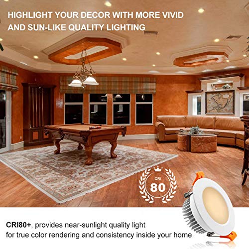 3.5 Inch LED Recessed Lighting 10 Pack, Dimmable LED Downlight 7W (55W Halogen Equivalent), 2700K Ultra Warm White CRI80+ Recessed Ceiling Lights with LED Driver - color: 2700k (Ultra Warm White), size: White-3.5Inch-10Pack