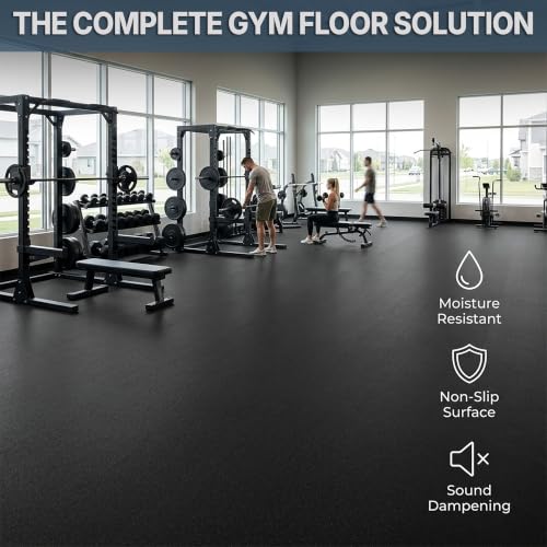 Flooring Inc's 1/4" Thick Tough Rubber Flooring Roll | Flexible Recycled Rubber Floor Mats for Home Gym | Heavy Duty Rubber Mat for Home Gyms, Sheds, Horse Stall Mat or Trailer - color: Black, size: 600"L x 48"W x 0.5"Th