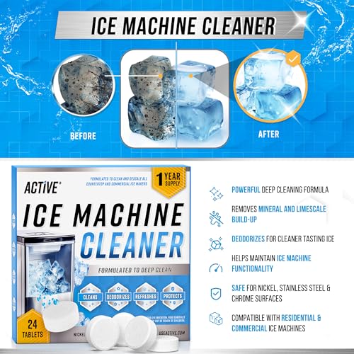 ACTIVE Ice Machine Cleaner Maker Descaler - 24 Clean Tablets Compatible with Frigidaire, Opal, GE Profile, Kitchenaid, Nickel Safe Scale Remover for Countertop, Nugget Ice Makers - Bulk 1 Year Supply - style: 24 Tablets Descaling Cleaner for Ice Maker