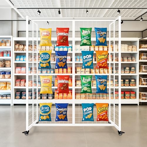 Grid Wall Panels with Wheels, 4 x 5.5Ft Gridwall Panel Display Stand, Sturdy Art Display Panels, Grid Display Stand, White - color: White