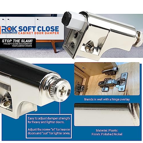 25 Pack Rok Hardware Soft Close Damper for Cabinet Doors/Compact/SoftClose Cabinet Adapter/Hardware/Hinge Polished Nickel Finish, SCD103