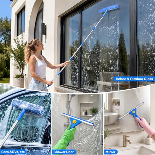 Window Cleaning Kit with Bucket, Squeegee and Scrubber for Home, Outdoor