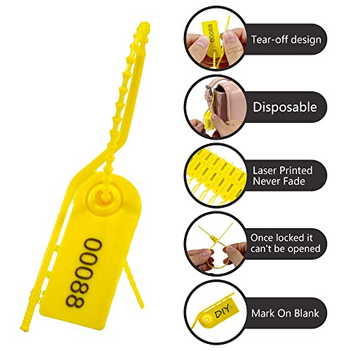 1000 Plastic Security Seals Secure Anti-Tamper Fire Extinguisher Tags Numbered Zip Ties Inspection Tags Breakable Label Tags Pull Tite Safey Tags for First Aid Kits, Clothes,Bags (Yellow) - color: Yellow, size: 1000