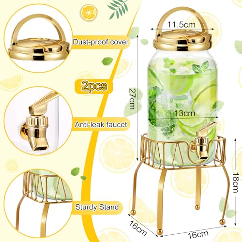 Tanlade 2 Pcs Plastic Drink Dispenser with Metal Stand 1 Gallon, Gold - color: Gold