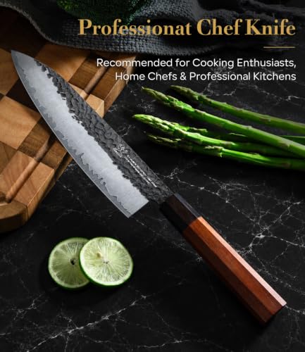 FAMCÜTE 8'' Japanese Knife, Hand Forged Pro Chef Knife with Sandalwood Box - size: 8" Chef Knife+Sandalwood Box