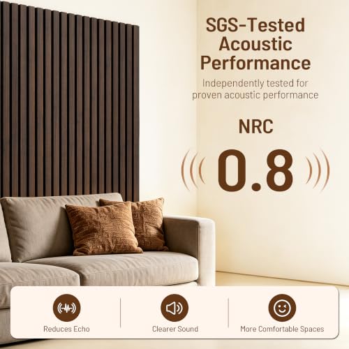 Amsleekey 4-Pack 47.2″x23.6″ Acoustic Wood Wall Panels,8 Hooks, Dark Walnut - color: Dark Walnut, size: 47.2 x 23.6 in - 4 pcs
