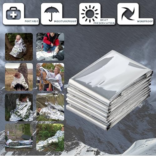 Emergency Foil Blanket Survival Thermal Mylar Reflective Blankets - color: Silver (6 Pack)