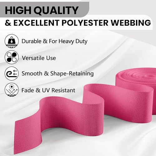 Polyester Webbing Strap 17+Colors – 1"&1.5"&2" – 10 Yards Heavy Duty Webbing Roll, Flat Webbing Strap for Indoor&Outdoor Gear, DIY Crafting, Repairing - color: Pink, size: 1"-10yards