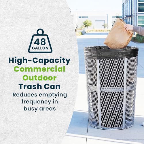 Alpine 48 Gallon Commercial Outdoor Mesh Trash Can – Open Top Weather Resistant Heavy Duty Metal Wire Garbage Receptacle for Parks and City Streets - Silver - color: Silver