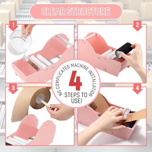 Water-Activated Tape Dispenser, Manual Kraft Gum Tape Dispenser, Light Pink - color: Light Pink