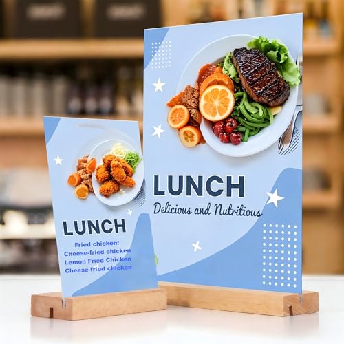 TONICE 5x7 Acrylic Sign Holder with Wood Base 6 Pack L/T Shape Vertical or Slant Back Display for Wedding, Restaurant, Store, Office, Hotel - color: 5x7 6 Pack