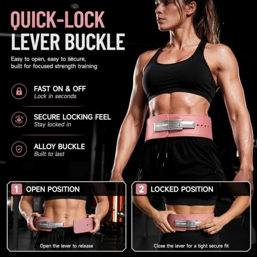 10mm Quick Lock Lever Belt Weightlifting for Men Women - color: Pink, size: M(29- 35inches)