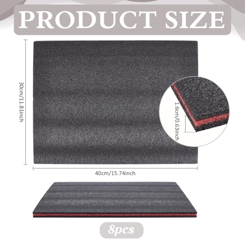 BENECREAT 8Pcs Cuttable Polyurethane Foam Pads, 15.7x11.8x0.6 Inch Craft Foam Insert for Cases Packing Padding, Crafts and Storage (Black & Red)