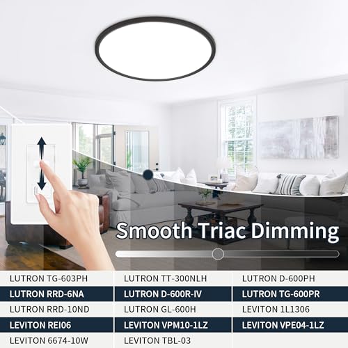 MOONSEA 20 Inch LED Dimmable Flush Mount Ceiling Light Fixture 40W Round - color: Black, size: 20 Inch