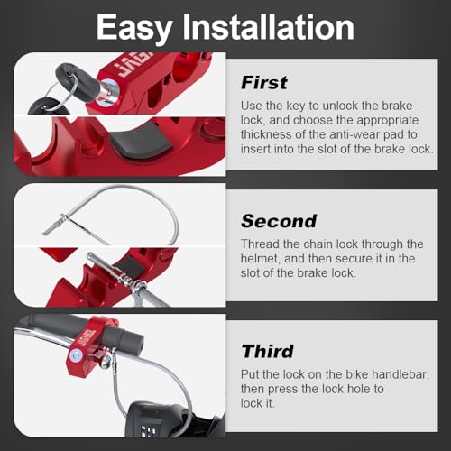 JAGASOL Motorcycle Handlebar Lock, Helmet & Brake Anti-Theft Lock Red - color: Red