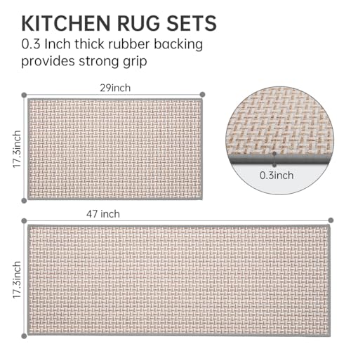 eqivei Kitchen Rugs and Mats Non Skid Washable Set of 2 PCS, Absorbent Runner Rugs for Kitchen, Front of Sink, Kitchen Mats for Floor, 17.3"x 47"+17.3"x 29" (Gray) - color: Grey
