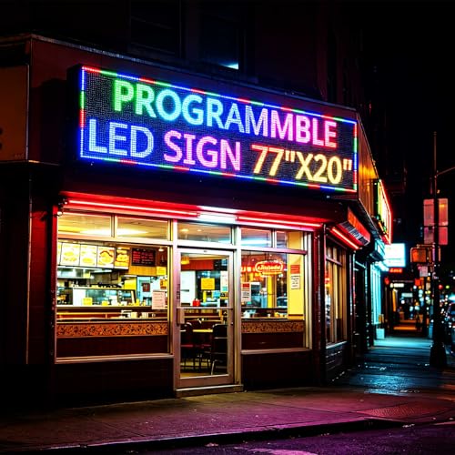 HS Programmable Scrolling Led Sign, Digital Signs Outdoor Waterproof ,Electronic Message Display Board ,Open neon Signs, Full Color High Brightness Big P10 77’’x20’’for Business Store Advertisement Public, APP control - size: P10 77''X20''