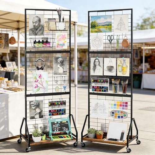 ELYKEN 2 Pack Foldable Grid Wall Panels, 5.7 x 2 FT Gridwall Display Rack - color: Rustic Brown, size: 2'w-2 pack