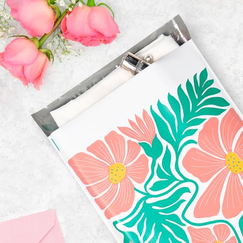 10x13 Inch Spring Poly Mailers, Pink Flower, 100 Pack Self Sealing - color: Big Flower