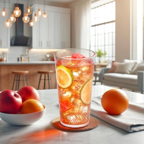 Amazing Abby - Breeze - 30-Ounce Plastic Tumblers (Set of 6), Iced-Tea Drinking Glasses, All-Clear Reusable Cups, Stackable, BPA-Free, Shatter-Proof, Dishwasher-Safe